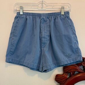 Vintage USA Made Trefoil Adidas Light Blue Athletic Elastic-Waist Cotton Shorts